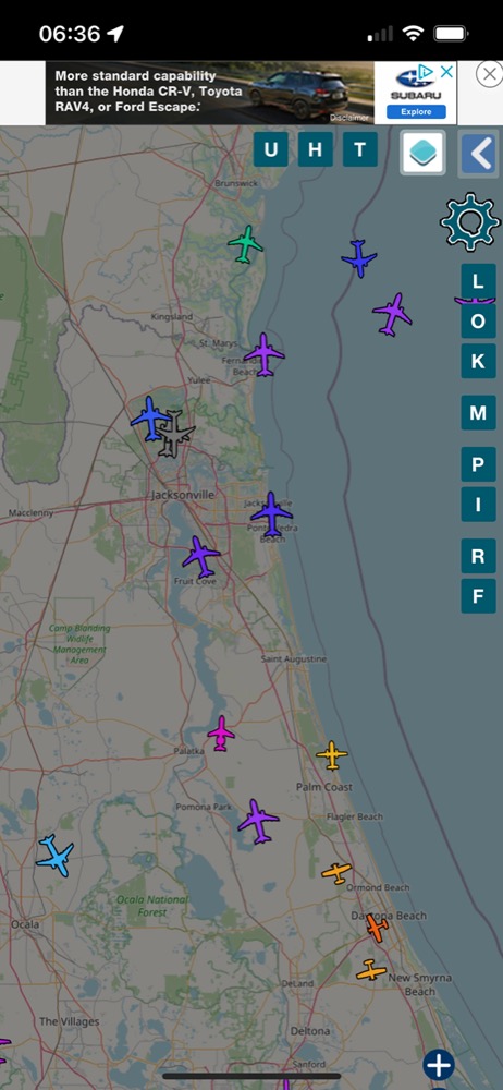 iPhone screenshot of the web page that shows aircraft flying overhead.